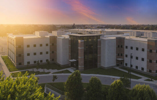 O'Reilly Corporate Office Exterior Drone View at Dusk